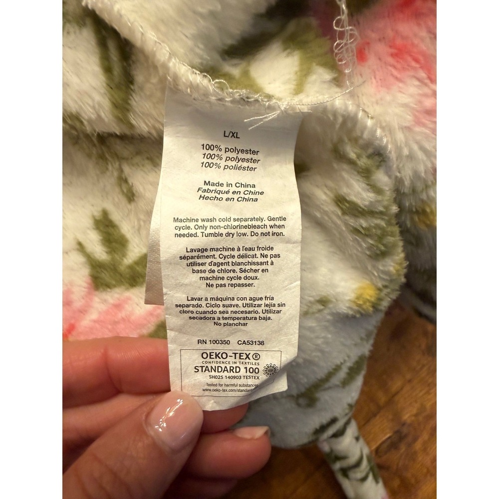 Wild Sage Sadie Hooded Bath Robe with a floral print flannel fleece Sz L/XL - Picture 8 of 10